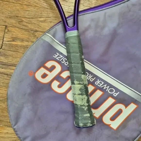 Vintage 1990 Prince Purple Power Pro Mid Plus Tennis Racket 4 3/8 Grip - w Bag